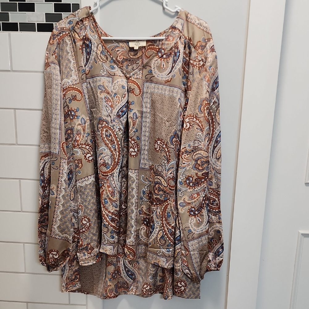 Paisley Patchwork Long-Sleeve Blouse - Beige Multi